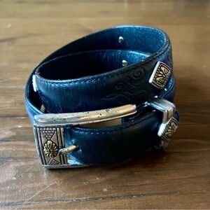Brighton Women’s Classic Black Leather Two-Toned Buckle 1” Belt Size SMALL 28”